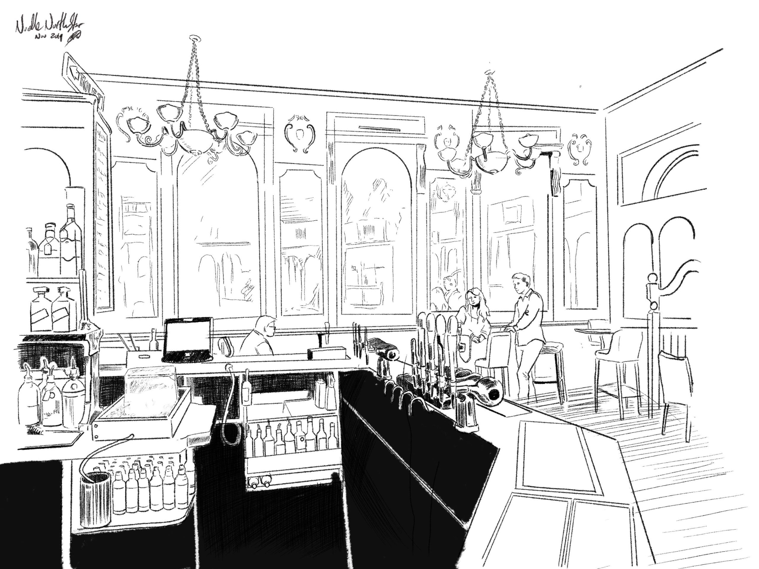 restaurant line drawing