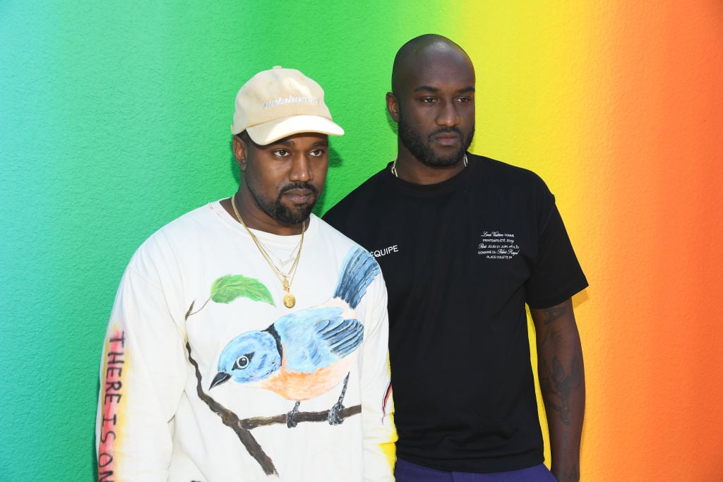 Virgil Abloh and Kanye West at Louis Vuitton's show during Paris Fashion week