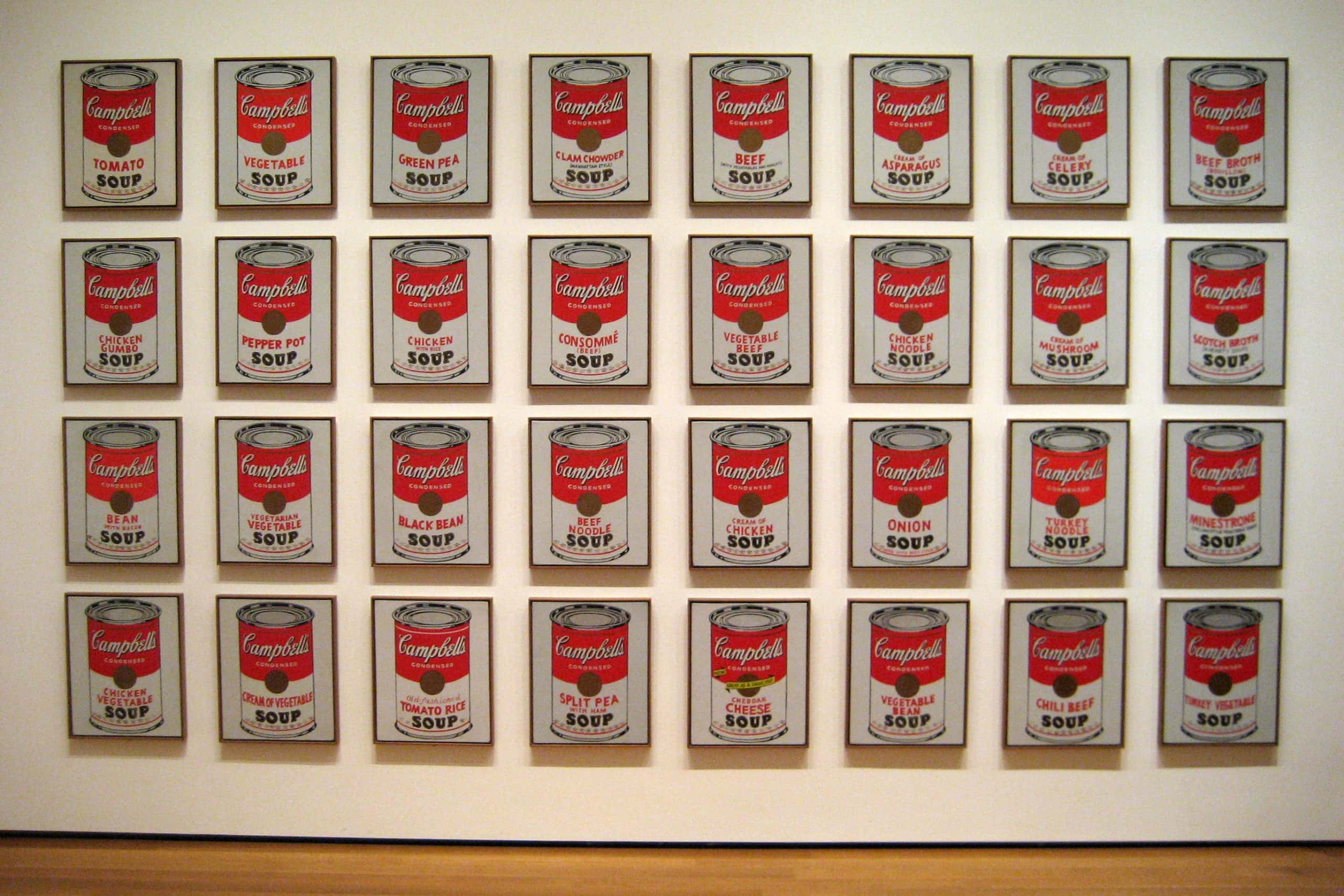 Campbell's Soup Cans, 1962 Synthetic polymer paint on thirty-two canvases, Each canvas 20 x 16_ (50.8 x 40.6 cm). Andy Warhol, American, 1928-1987