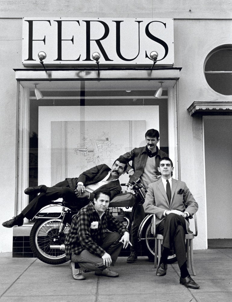 Ed Moses, John Altoon, Billy Al Bengston and Blum in front of Ferus, 1959