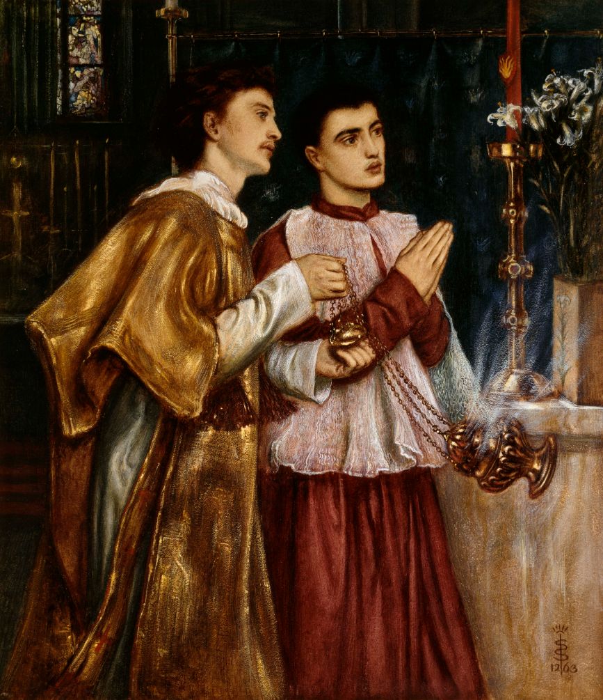 Simeon Solomon (1840–1905) Two Acolytes Censing: Pentecost, 1863 Bodycolour on paper mounted on canvas, 40.3 × 34.8 cm
