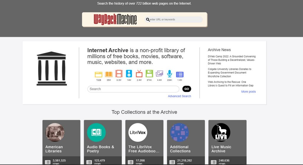 Archive.org website frontpage