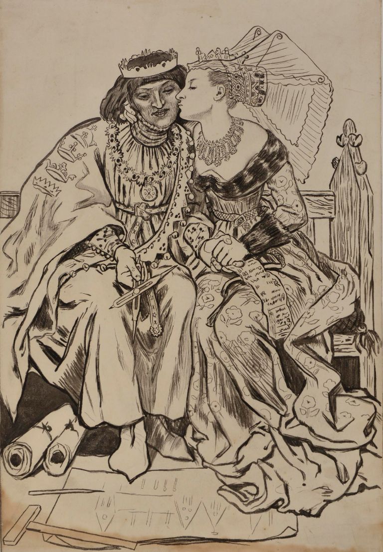 Ford Madox Brown (1821–93) King René’s Honeymoon: Architecture, c. 1861 Brush with black and grey wash on paper, 45.5 × 31 cm