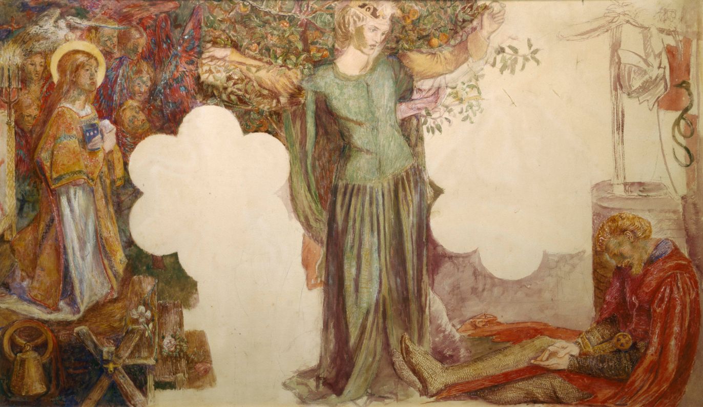 Dante Gabriel Rossetti (1828–82) Sir Lancelot’s Vision of the Sanc Grael: Study for Painting in the Oxford Union, 1857 Watercolour and bodycolour over black chalk on paper, 71 × 107 cm