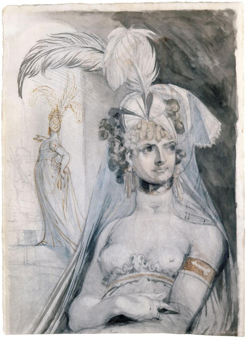 Henry Fuseli, Half-length figure of a Courtesan with Feathered Head-dress, c.1800-10