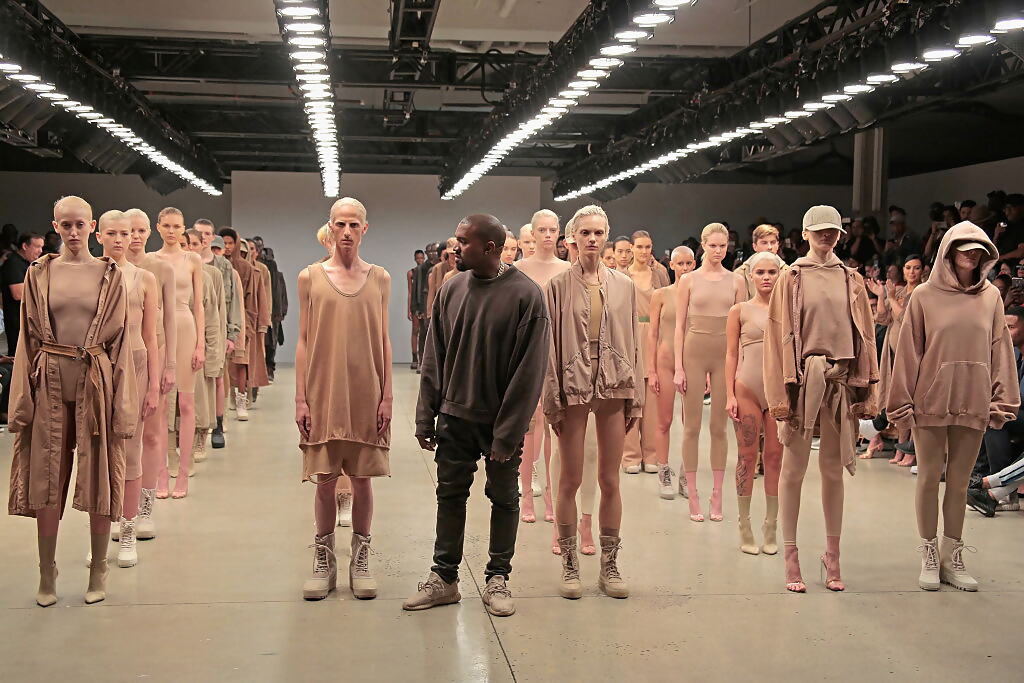 kanye adidas NEW YORK, NY - SEPTEMBER 16 Kanye West poses during the finale of Yeezy Season 2 during New York Fashion Week at Skylight Modern on September 16, 2015 in New York City.