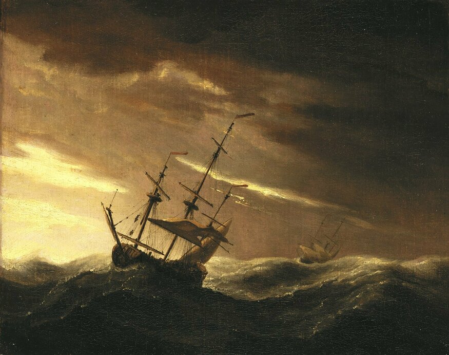 english_ship_lying-to_in_gale