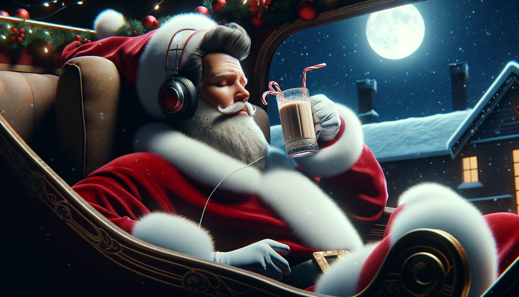 Sad Christmas songs Santa Claus in his sleigh drinking egg nog