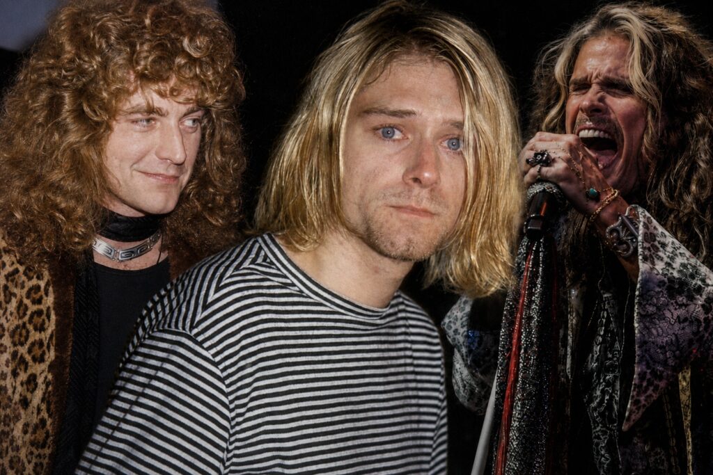 Kurt Cobain performing live with Nirvana in the early 1990s