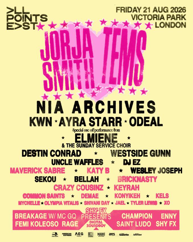 All Points East 2026, festival poster with full Friday lineup