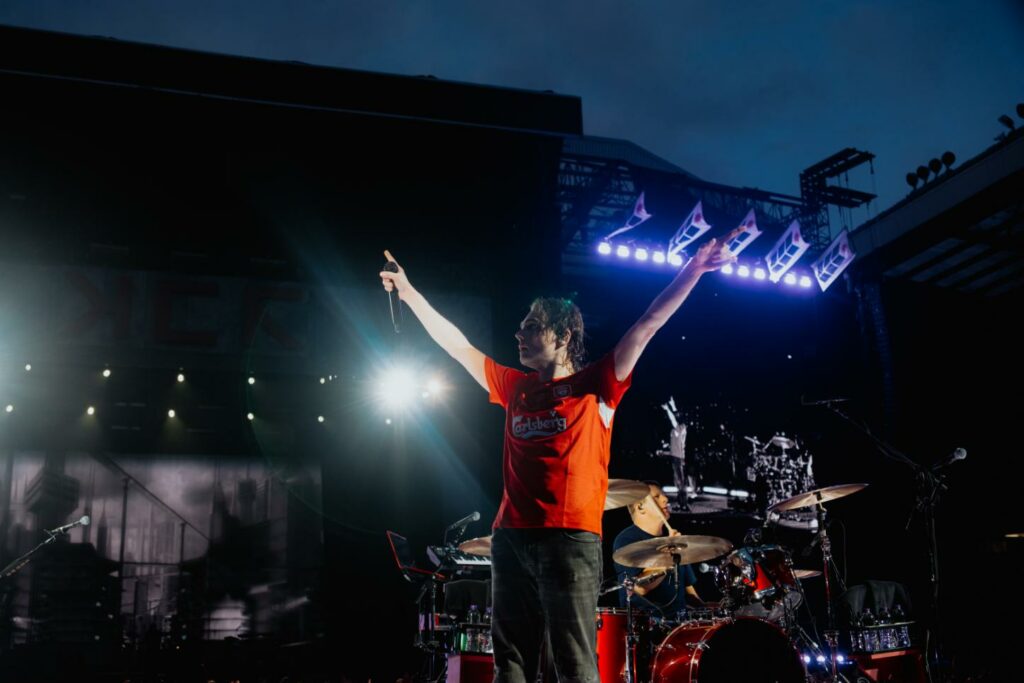 Gerard Way performing with My Chemical Romance at Anfield Stadium Liverpool on 1 July 2025
