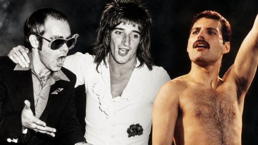 Elton John Rod Stewart and Freddie Mercury