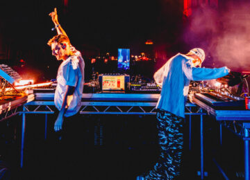 Overmono, press photo from their Old Royal Naval College live show