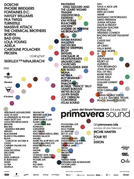 Primavera Sound 2027, poster announcing the first lineup